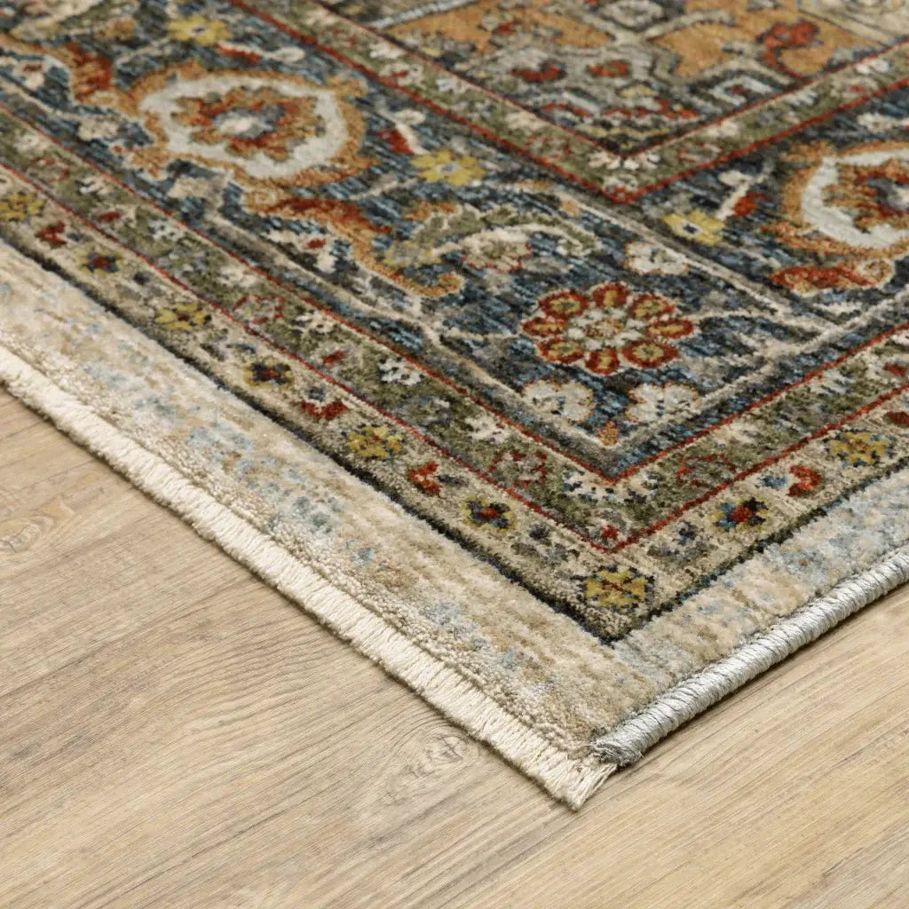 10' X 13' Ivory Beige Blue Orange Gold Green Grey And Rust Oriental Power Loom Stain Resistant Area Rug With Fringe - Homeroots - Flyclothing LLC