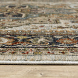 10' X 13' Ivory Beige Blue Orange Gold Green Grey And Rust Oriental Power Loom Stain Resistant Area Rug With Fringe