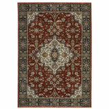2' X 3' Red Ivory Blue Navy Gold And Grey Oriental Power Loom Stain Resistant Area Rug With Fringe - Homeroots - Flyclothing LLC