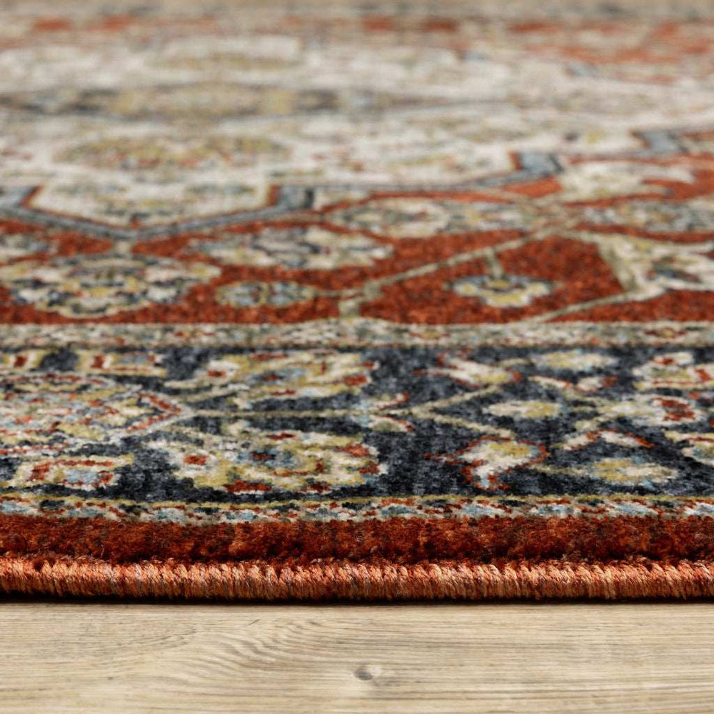 2' X 3' Red Ivory Blue Navy Gold And Grey Oriental Power Loom Stain Resistant Area Rug With Fringe - Homeroots - Flyclothing LLC