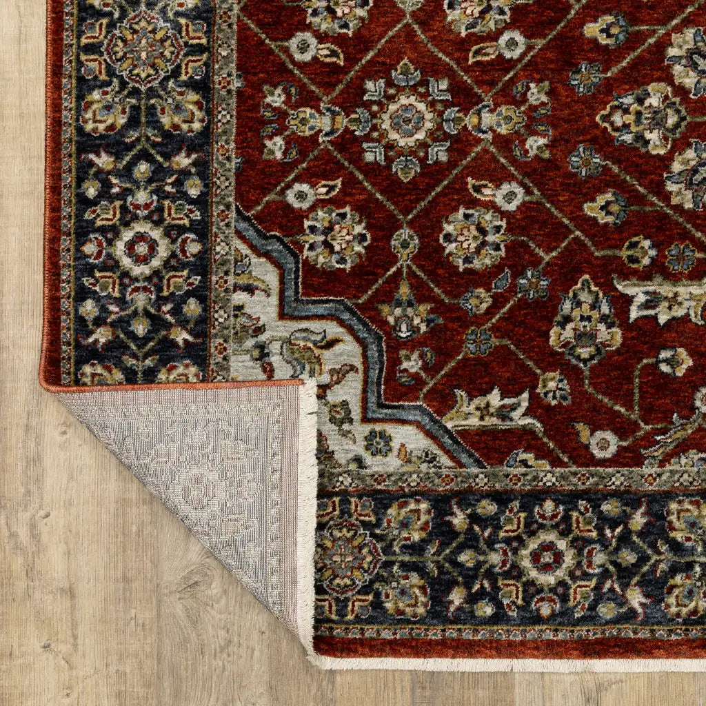 2' X 3' Red Ivory Blue Navy Gold And Grey Oriental Power Loom Stain Resistant Area Rug With Fringe - Homeroots - Flyclothing LLC