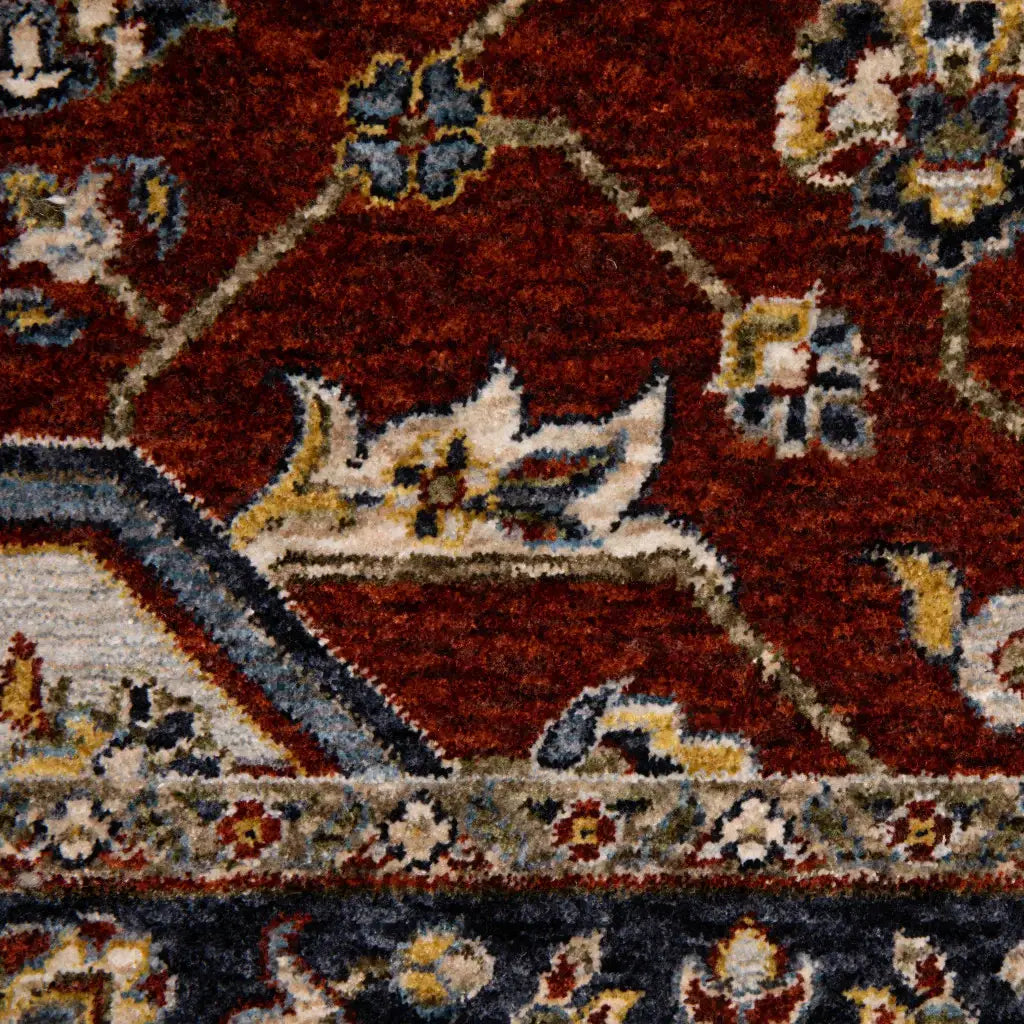 2' X 3' Red Ivory Blue Navy Gold And Grey Oriental Power Loom Stain Resistant Area Rug With Fringe - Homeroots - Flyclothing LLC