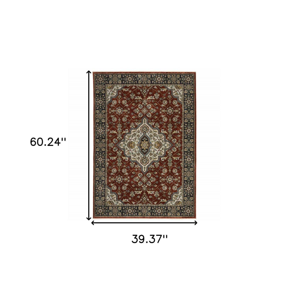 Blue And Red Oriental Power Loom Area Rug With Fringe - Homeroots - Flyclothing LLC