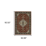 5' X 8' Red Ivory Blue Navy Gold And Grey Oriental Power Loom Stain Resistant Area Rug With Fringe - Homeroots - Flyclothing LLC