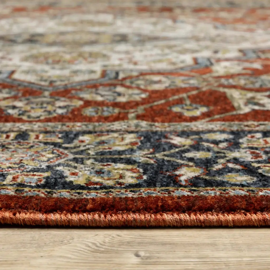 10' X 13' Red Ivory Blue Navy Gold And Grey Oriental Power Loom Stain Resistant Area Rug With Fringe - Homeroots - Flyclothing LLC