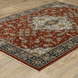 10' X 13' Red Ivory Blue Navy Gold And Grey Oriental Power Loom Stain Resistant Area Rug With Fringe - Homeroots - Flyclothing LLC