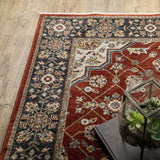 10' X 13' Red Ivory Blue Navy Gold And Grey Oriental Power Loom Stain Resistant Area Rug With Fringe - Homeroots - Flyclothing LLC