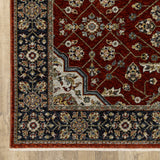 10' X 13' Red Ivory Blue Navy Gold And Grey Oriental Power Loom Stain Resistant Area Rug With Fringe - Homeroots
