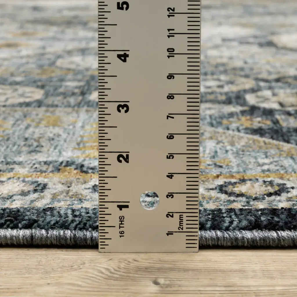 2' X 8' Blue Gold Ivory And Navy Oriental Power Loom Stain Resistant Runner Rug With Fringe - Homeroots - Flyclothing LLC