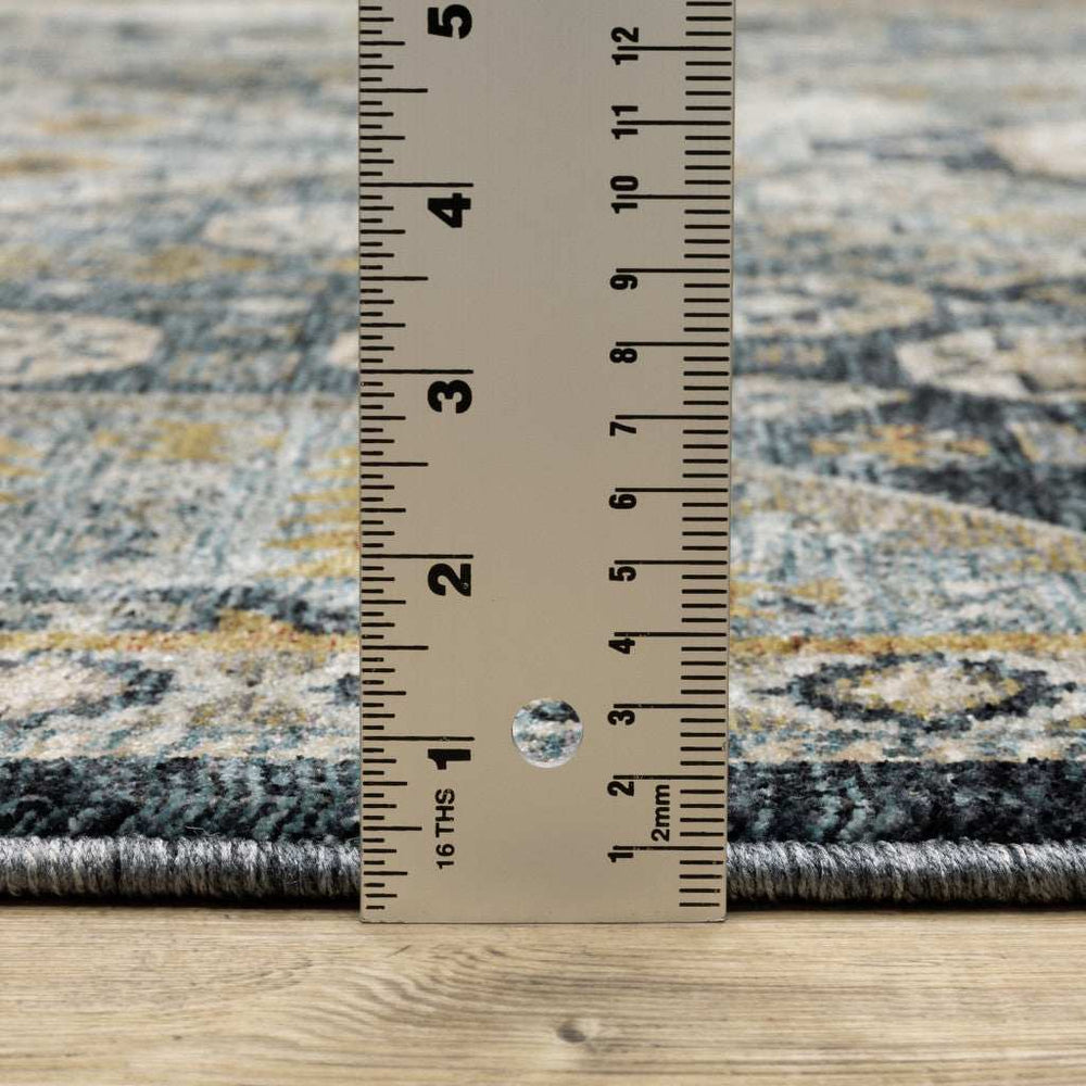 2' X 8' Blue Gold Ivory And Navy Oriental Power Loom Stain Resistant Runner Rug With Fringe - Homeroots - Flyclothing LLC