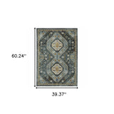 3' X 5' Blue Gold Ivory And Navy Oriental Power Loom Stain Resistant Area Rug With Fringe - Homeroots - Flyclothing LLC
