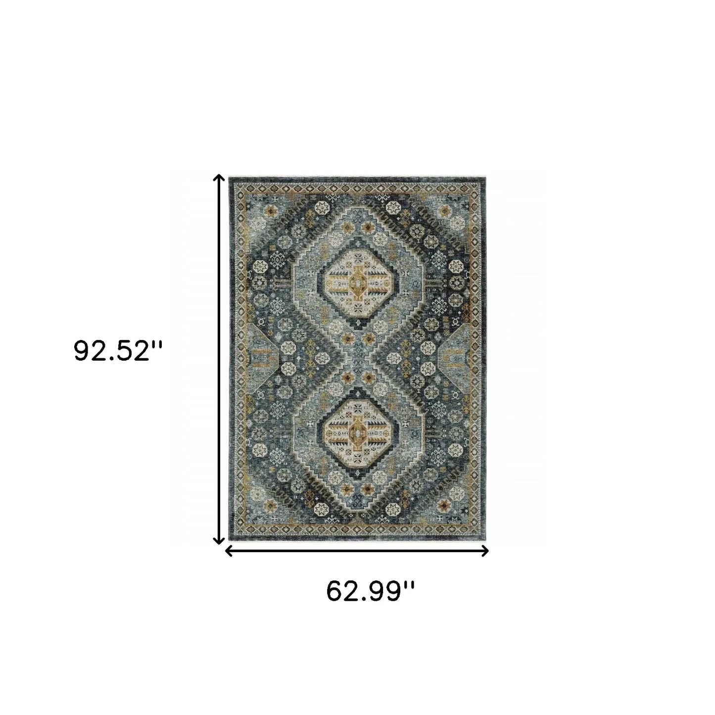 5' X 8' Blue Gold Ivory And Navy Oriental Power Loom Stain Resistant Area Rug With Fringe - Homeroots - Flyclothing LLC