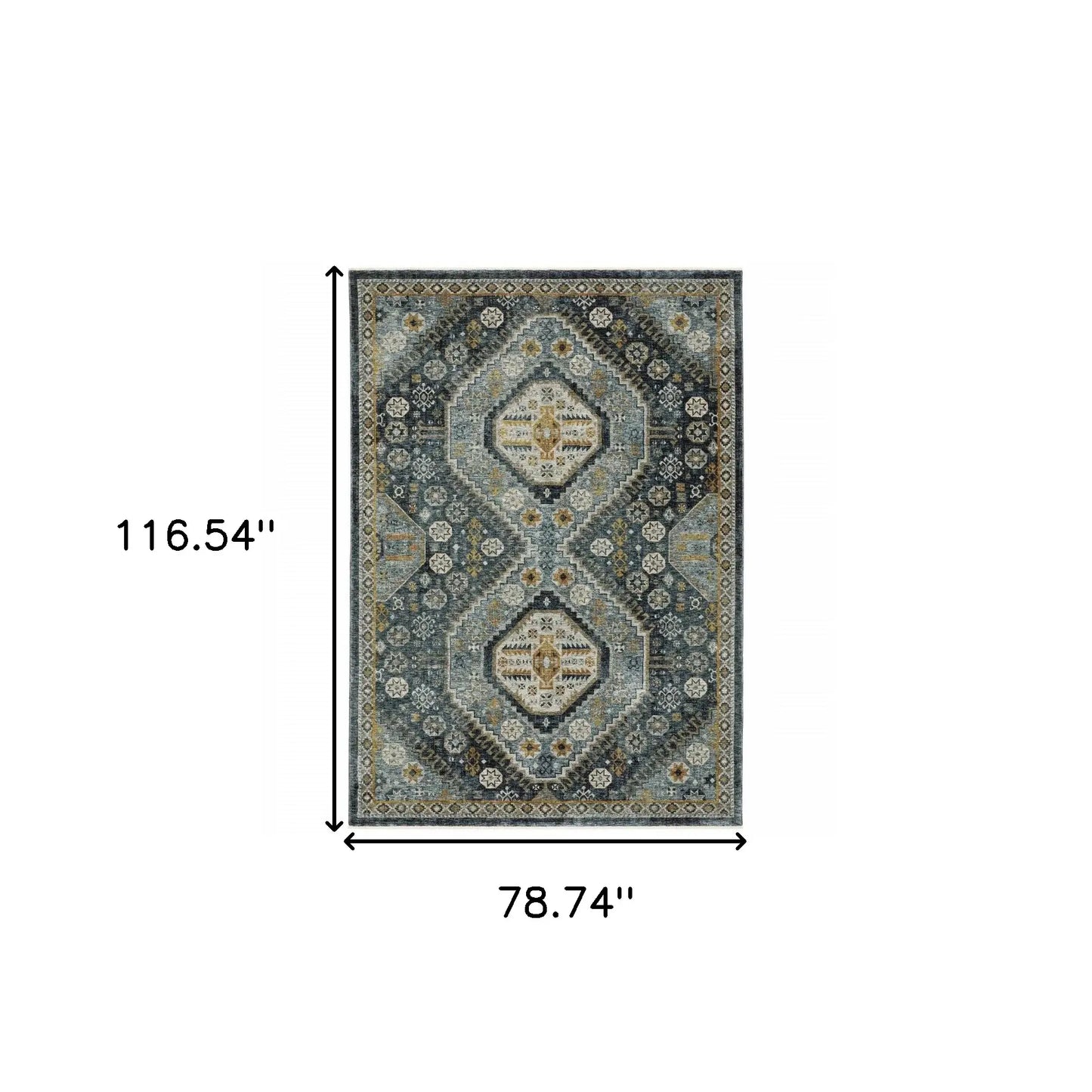 6' X 9' Blue Gold Ivory And Navy Oriental Power Loom Stain Resistant Area Rug With Fringe - Homeroots - Flyclothing LLC
