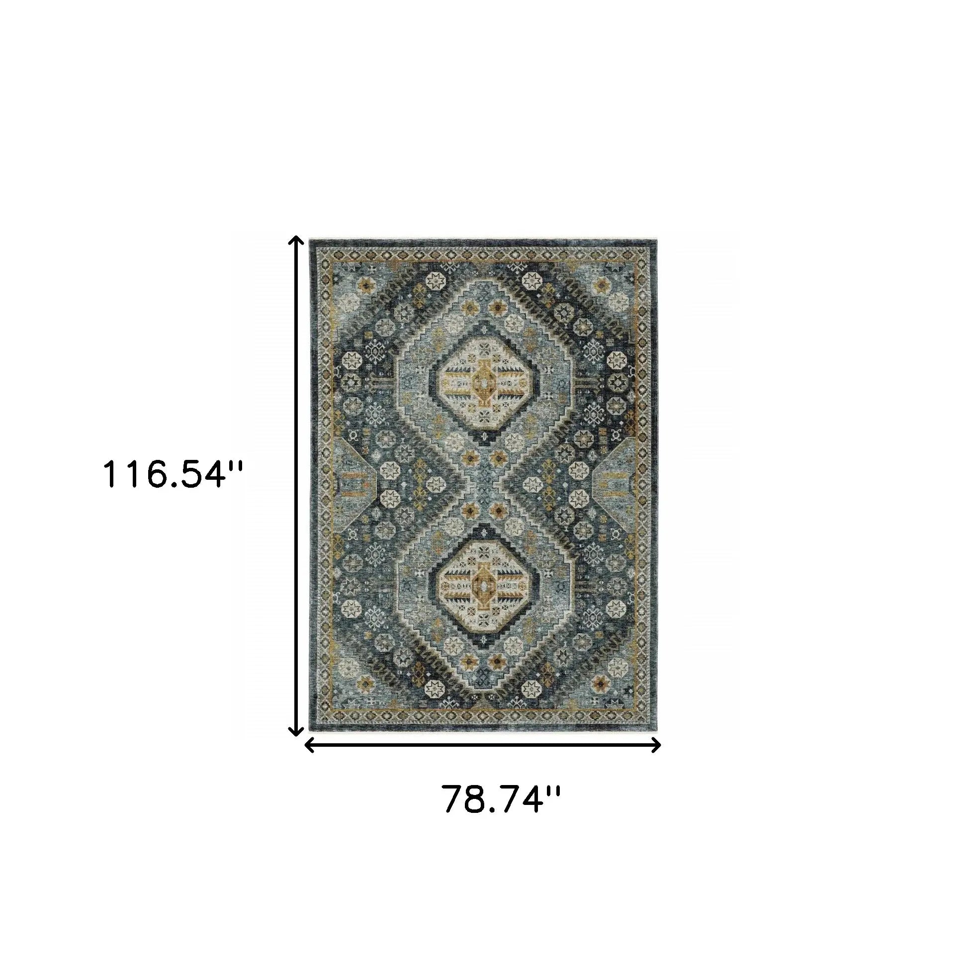 6' X 9' Blue Gold Ivory And Navy Oriental Power Loom Stain Resistant Area Rug With Fringe - Homeroots - Flyclothing LLC