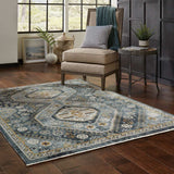 10' X 13' Blue Gold Ivory And Navy Oriental Power Loom Stain Resistant Area Rug With Fringe - Homeroots - Flyclothing LLC