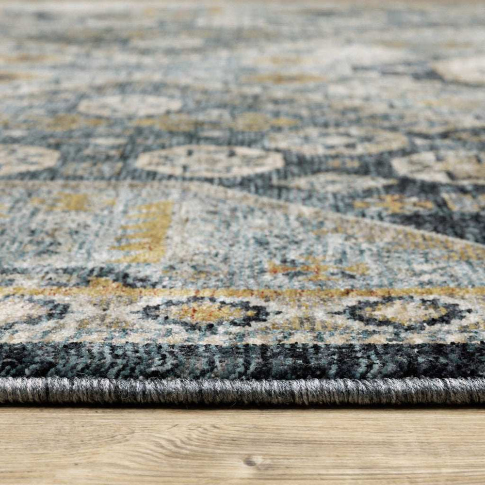 10' X 13' Blue Gold Ivory And Navy Oriental Power Loom Stain Resistant Area Rug With Fringe - Homeroots - Flyclothing LLC
