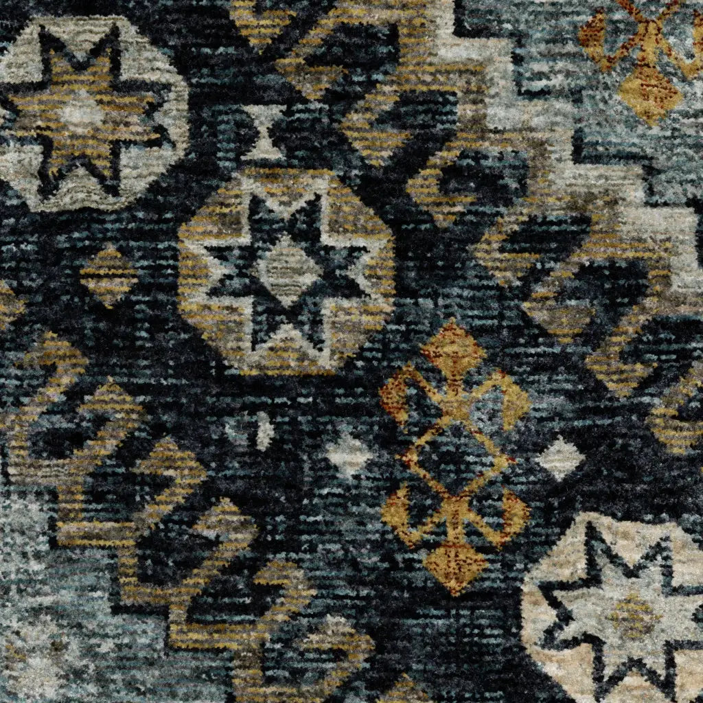 10' X 13' Blue Gold Ivory And Navy Oriental Power Loom Stain Resistant Area Rug With Fringe - Homeroots - Flyclothing LLC