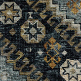 10' X 13' Blue Gold Ivory And Navy Oriental Power Loom Stain Resistant Area Rug With Fringe - Homeroots - Flyclothing LLC