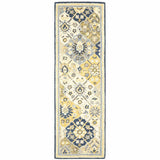 8' Runner Blue and Beige Geometric Hand Tufted Runner Rug - Homeroots - Flyclothing LLC