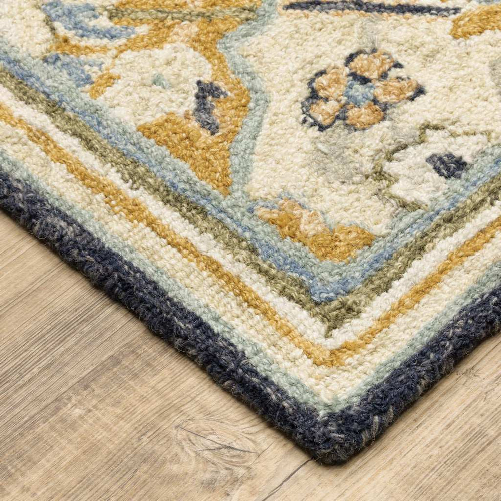 8' Runner Blue and Beige Geometric Hand Tufted Runner Rug - Homeroots - Flyclothing LLC