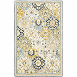4' X 6' Blue Green Gold Navy And Ivory Geometric Tufted Handmade Stain Resistant Area Rug - Homeroots - Flyclothing LLC