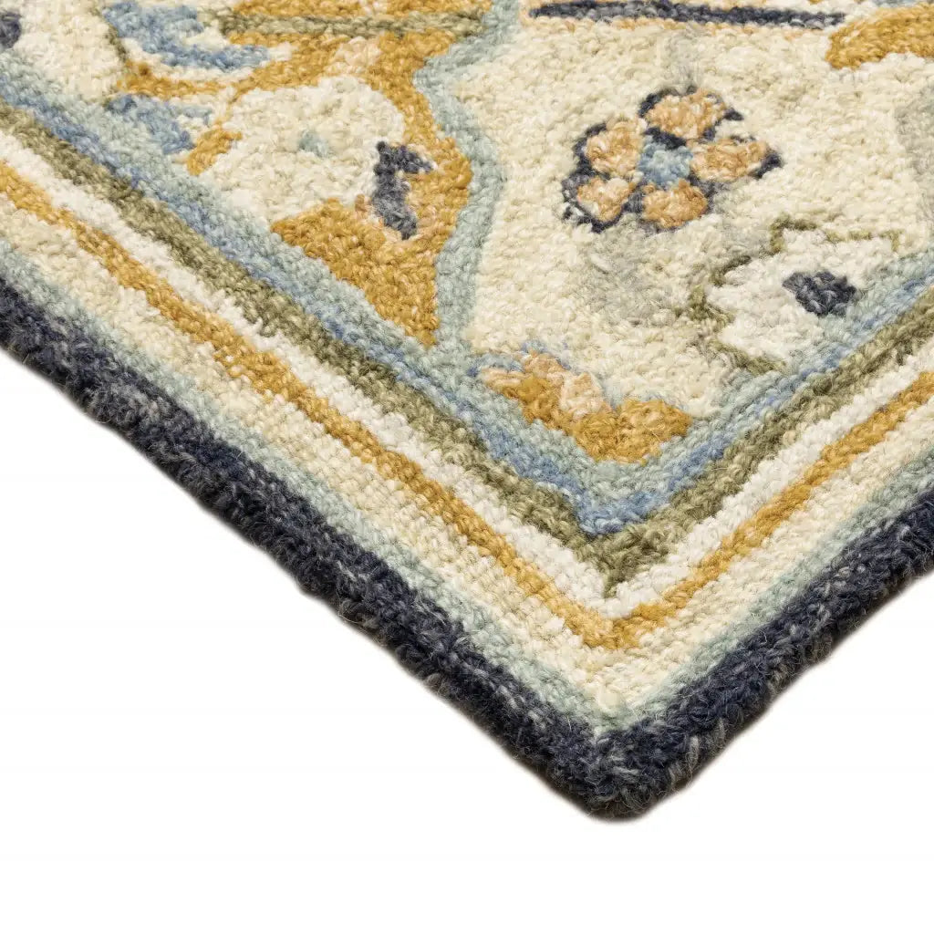 5' X 8' Blue Green Gold Navy And Ivory Geometric Tufted Handmade Stain Resistant Area Rug - Homeroots - Flyclothing LLC