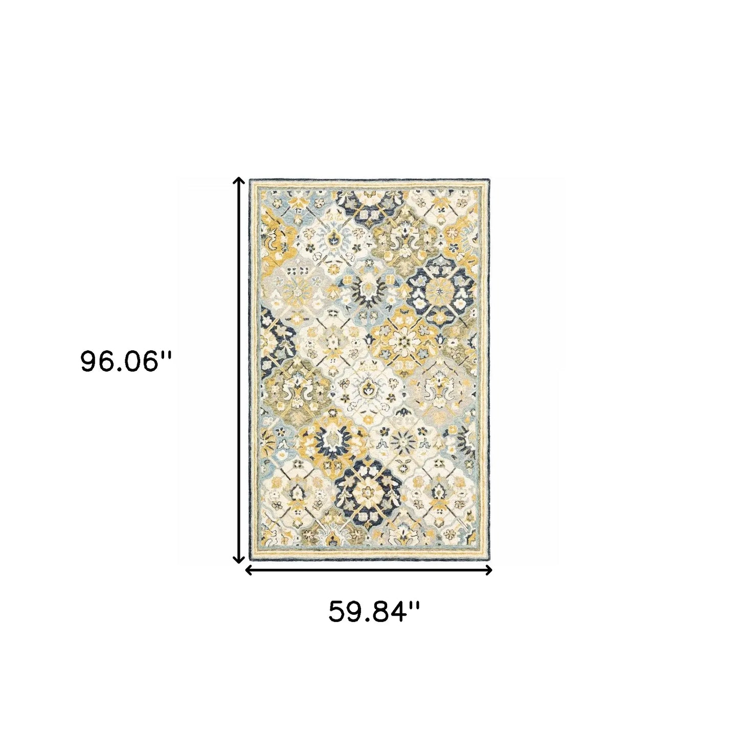 5' X 8' Blue Green Gold Navy And Ivory Geometric Tufted Handmade Stain Resistant Area Rug - Homeroots - Flyclothing LLC