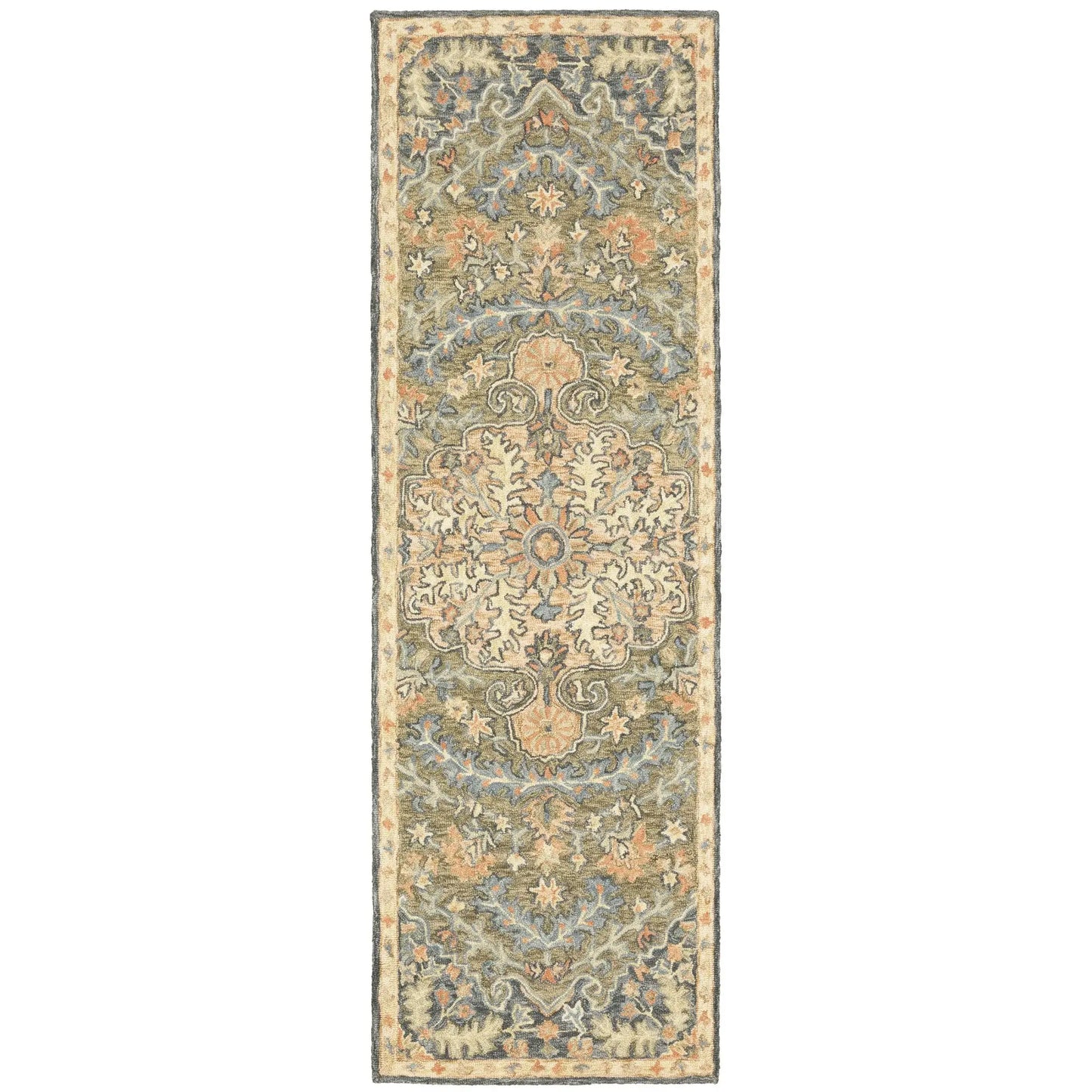 8' Blue and Orange Oriental Hand Tufted Runner Rug - Homeroots - Flyclothing LLC