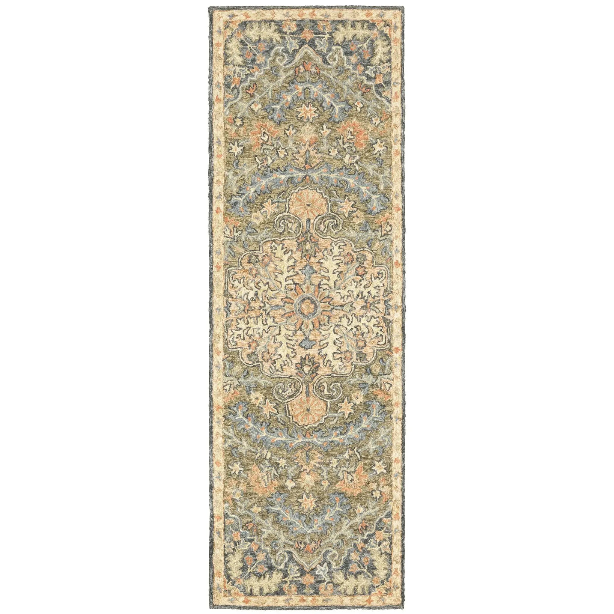 8' Blue and Orange Oriental Hand Tufted Runner Rug - Homeroots - Flyclothing LLC