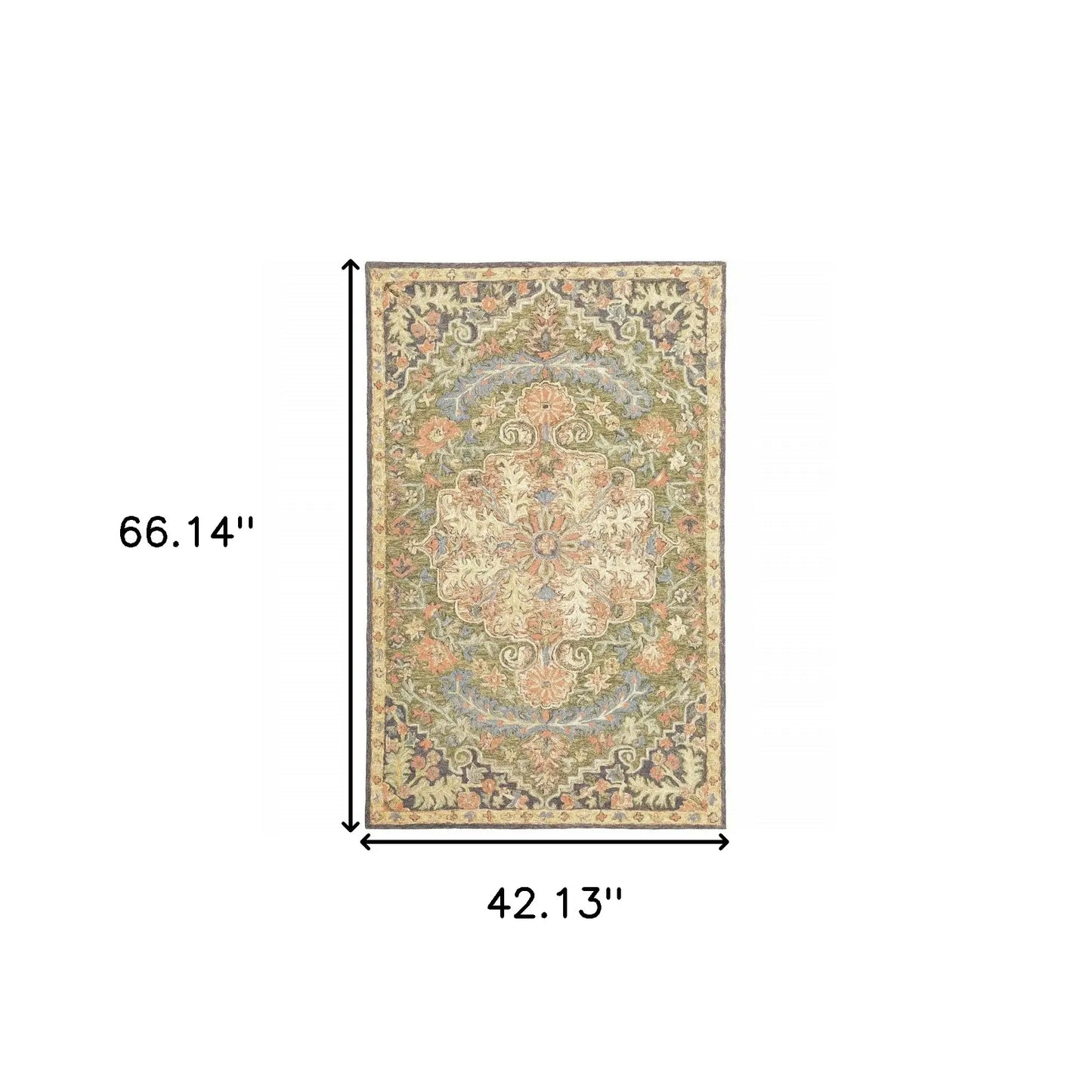 4' X 6' Blue Green Clay And Gold Oriental Tufted Handmade Stain Resistant Area Rug - Homeroots - Flyclothing LLC
