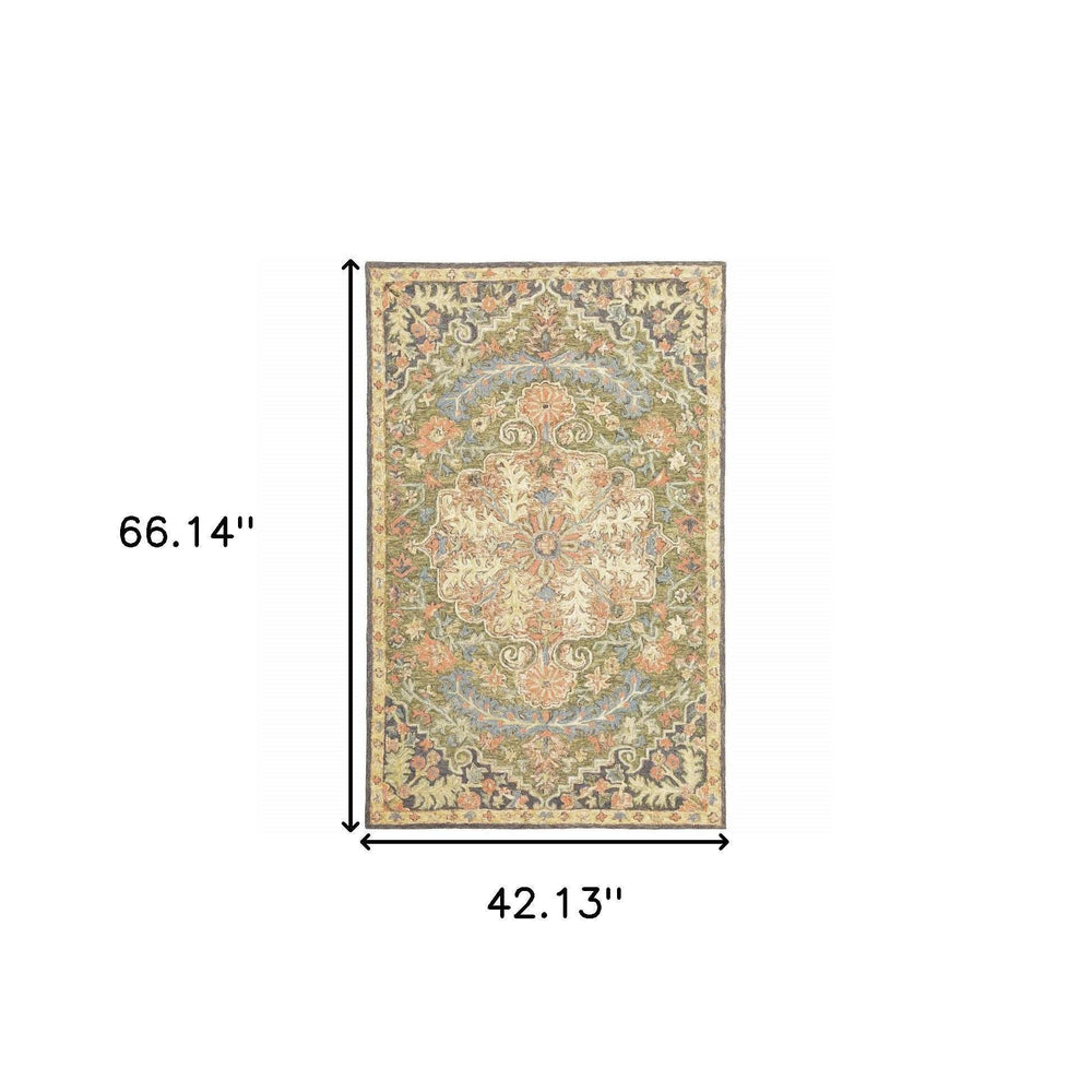 4' X 6' Blue Green Clay And Gold Oriental Tufted Handmade Stain Resistant Area Rug - Homeroots - Flyclothing LLC