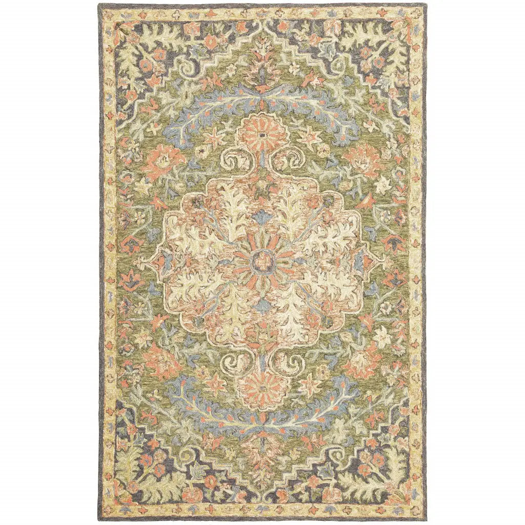 5' X 8' Blue Green Clay And Gold Oriental Tufted Handmade Stain Resistant Area Rug - Homeroots - Flyclothing LLC