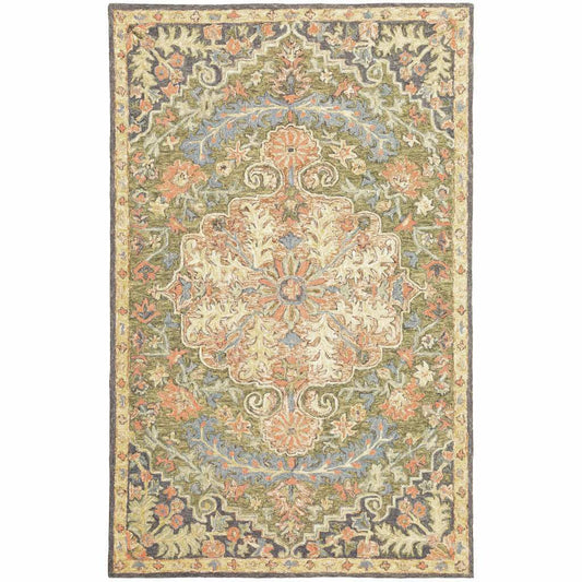 5' X 8' Blue Green Clay And Gold Oriental Tufted Handmade Stain Resistant Area Rug - Homeroots - Flyclothing LLC