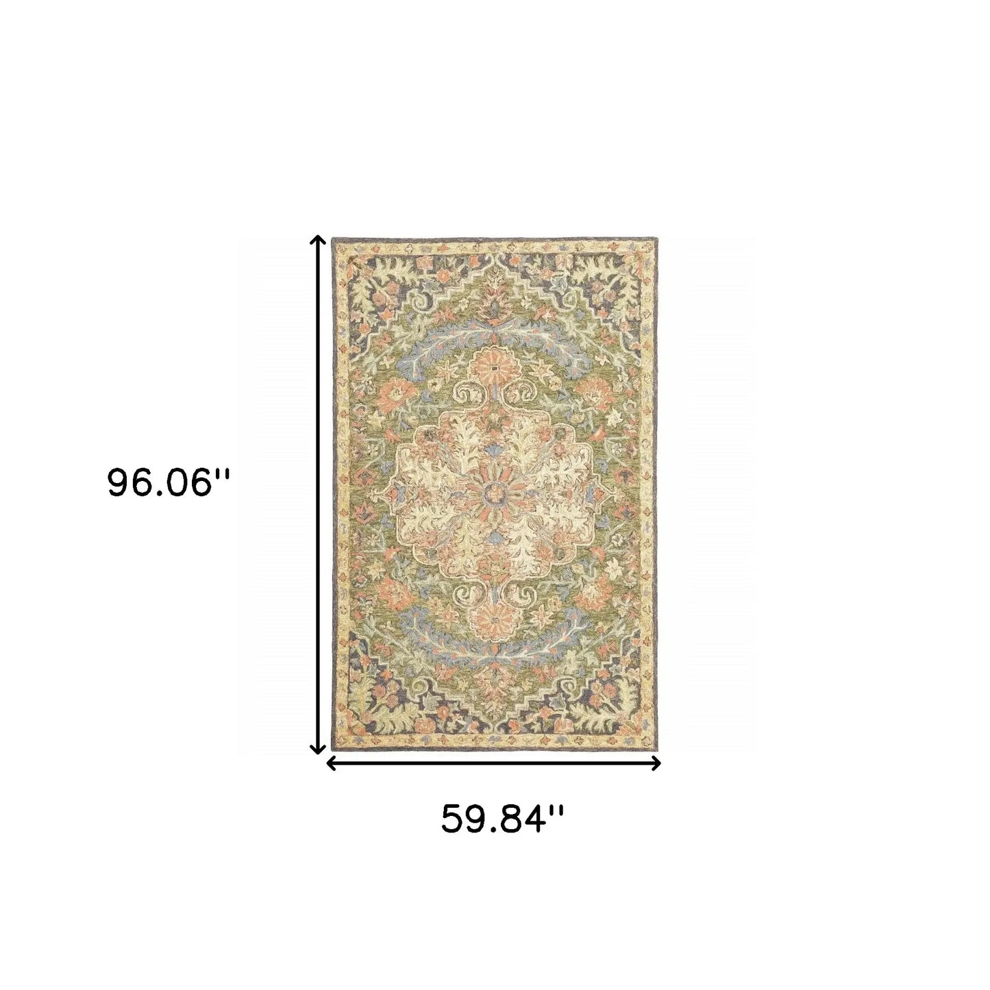 5' X 8' Blue Green Clay And Gold Oriental Tufted Handmade Stain Resistant Area Rug - Homeroots - Flyclothing LLC