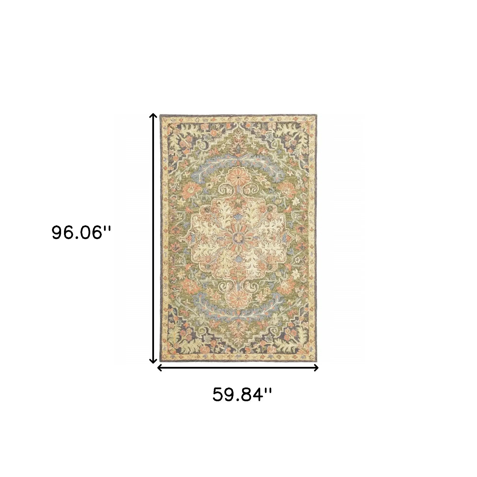 5' X 8' Blue Green Clay And Gold Oriental Tufted Handmade Stain Resistant Area Rug - Homeroots - Flyclothing LLC