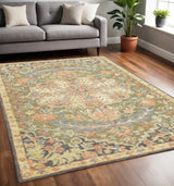 5' X 8' Blue Green Clay And Gold Oriental Tufted Handmade Stain Resistant Area Rug - Homeroots - Flyclothing LLC