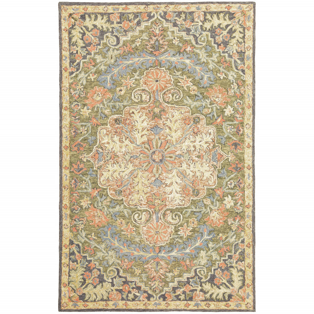 8' X 10' Blue and Green Oriental Hand Tufted Area Rug - Homeroots