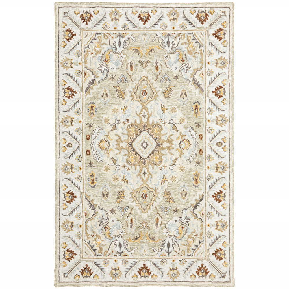 10' X 13' Ivory Beige Gold And Muted Grey Oriental Tufted Handmade Stain Resistant Area Rug - Homeroots