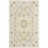 10' X 13' Ivory Beige Gold And Muted Grey Oriental Tufted Handmade Stain Resistant Area Rug - Homeroots