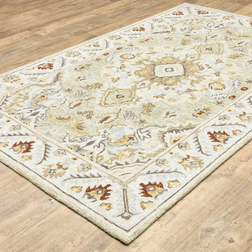 10' X 13' Ivory Beige Gold And Muted Grey Oriental Tufted Handmade Stain Resistant Area Rug - Homeroots - Flyclothing LLC