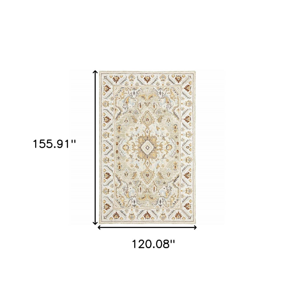 10' X 13' Ivory Beige Gold And Muted Grey Oriental Tufted Handmade Stain Resistant Area Rug - Homeroots - Flyclothing LLC