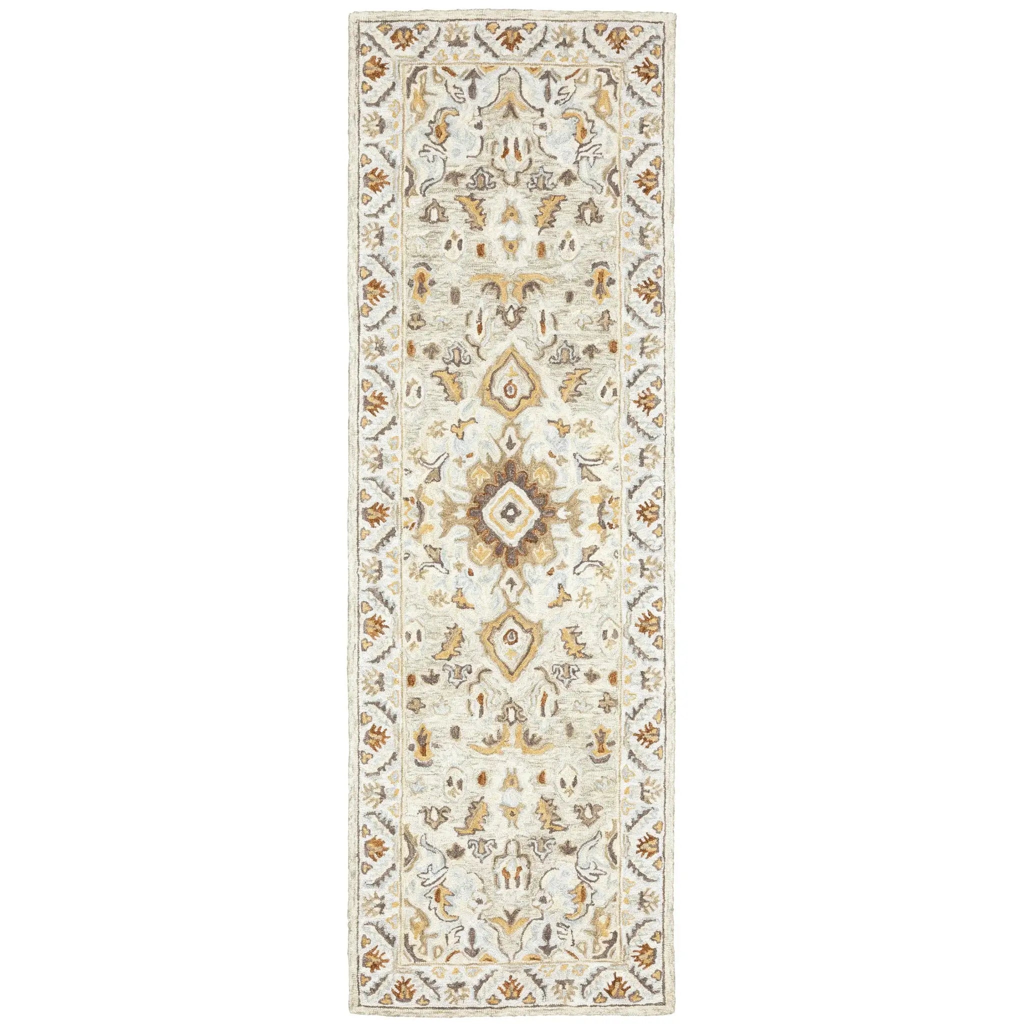 2' X 8' Ivory Beige Gold And Muted Grey Oriental Tufted Handmade Stain Resistant Runner Rug - Homeroots - Flyclothing LLC