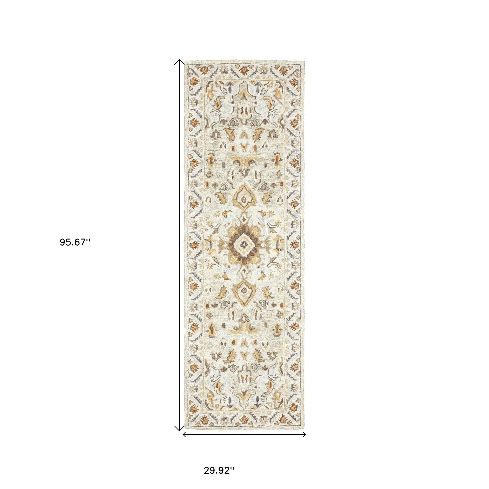 2' X 8' Ivory Beige Gold And Muted Grey Oriental Tufted Handmade Stain Resistant Runner Rug - Homeroots - Flyclothing LLC