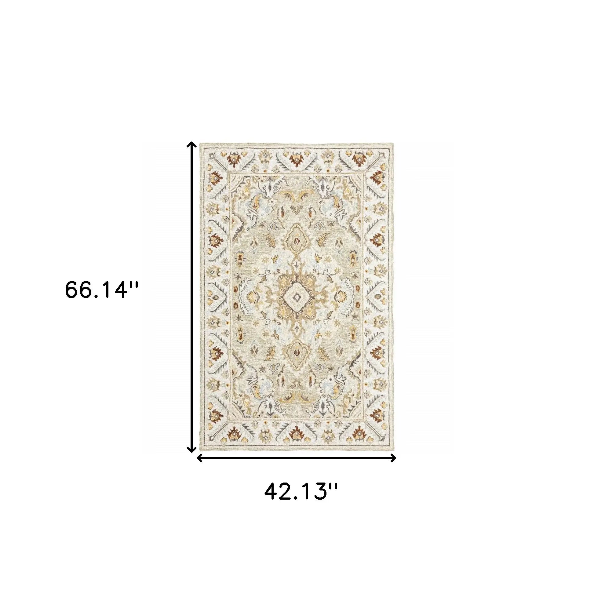 4' X 6' Ivory Beige Gold And Muted Grey Oriental Tufted Handmade Stain Resistant Area Rug - Homeroots - Flyclothing LLC