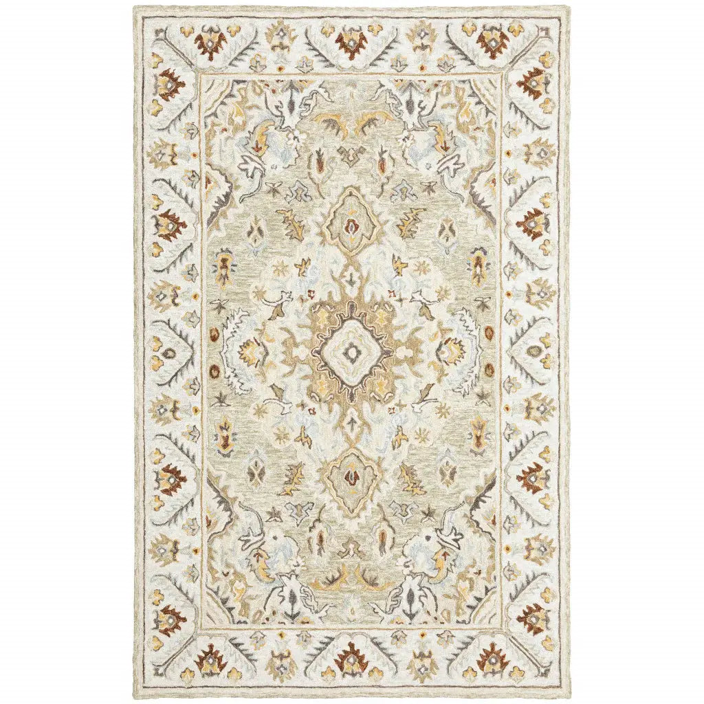 5' X 8' Ivory Beige Gold And Muted Grey Oriental Tufted Handmade Stain Resistant Area Rug - Homeroots - Flyclothing LLC
