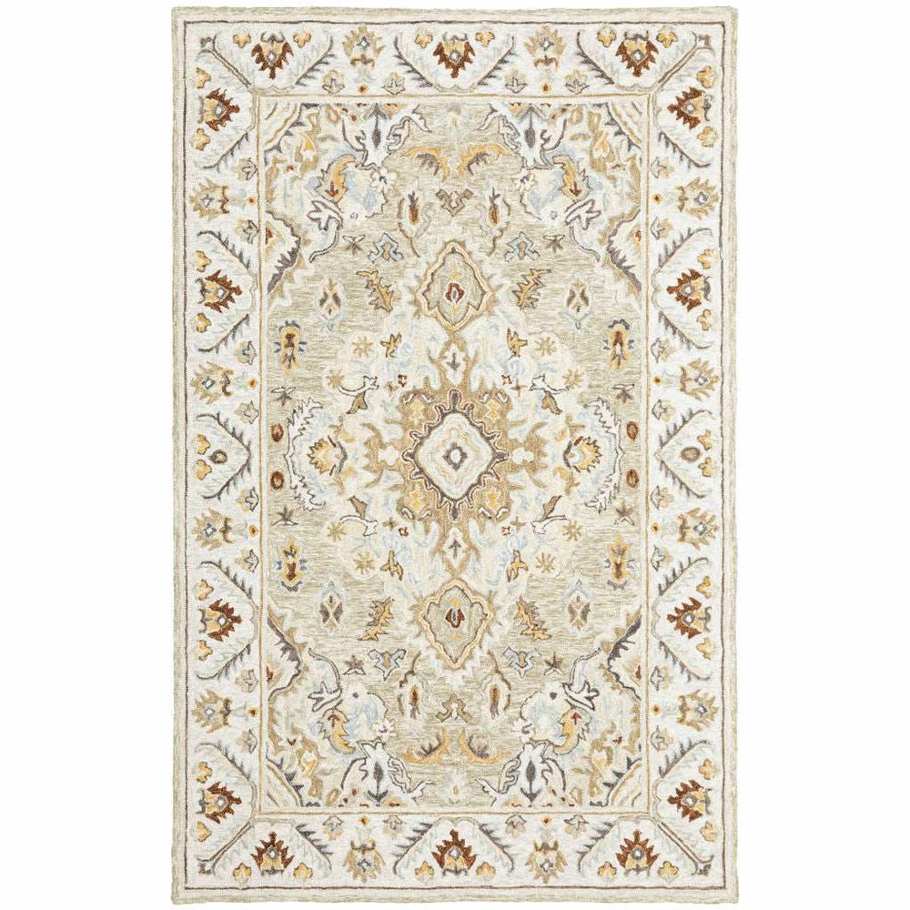5' X 8' Ivory Beige Gold And Muted Grey Oriental Tufted Handmade Stain Resistant Area Rug - Homeroots - Flyclothing LLC