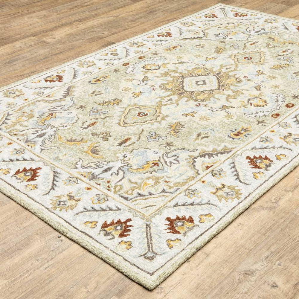 8' X 10' Ivory Beige Gold And Muted Grey Oriental Tufted Handmade Stain Resistant Area Rug - Homeroots - Flyclothing LLC