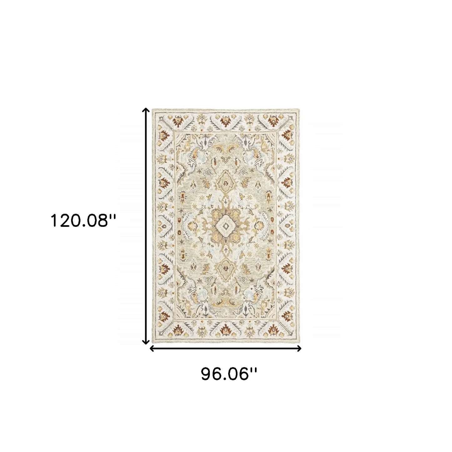 8' X 10' Ivory Beige Gold And Muted Grey Oriental Tufted Handmade Stain Resistant Area Rug - Homeroots - Flyclothing LLC