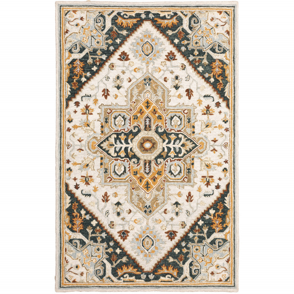10' X 13' Ivory Charcoal Gold Clay And Muted Blue Oriental Tufted Handmade Stain Resistant Area Rug - Homeroots