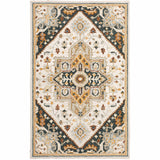 10' X 13' Ivory Charcoal Gold Clay And Muted Blue Oriental Tufted Handmade Stain Resistant Area Rug - Homeroots